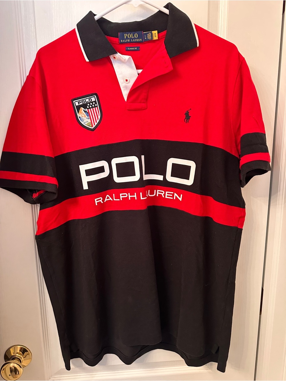 Ralph Lauren Red and Black Polo Shirt with Chest Logo - Picture 2 of 2